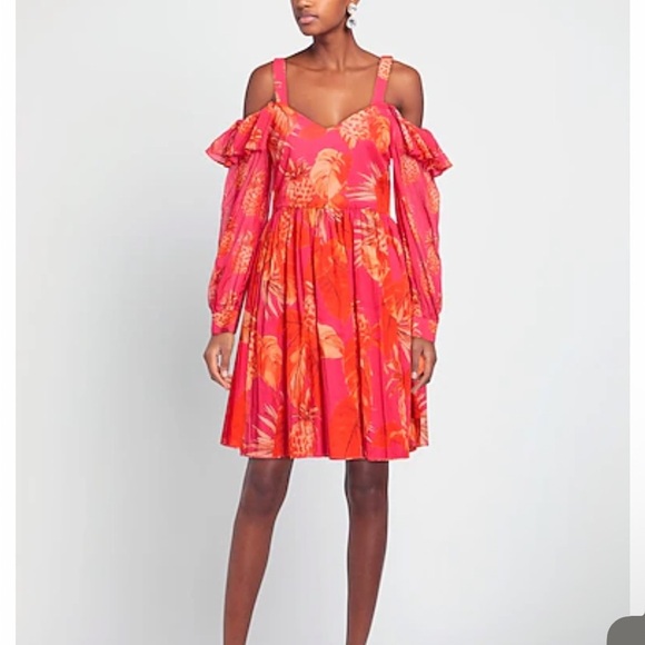 Twin-Set Dresses & Skirts - TWIN-SET Red Floral Print Cold-Shoulder Long Sleeve Off Shoulder Mini Dress 12